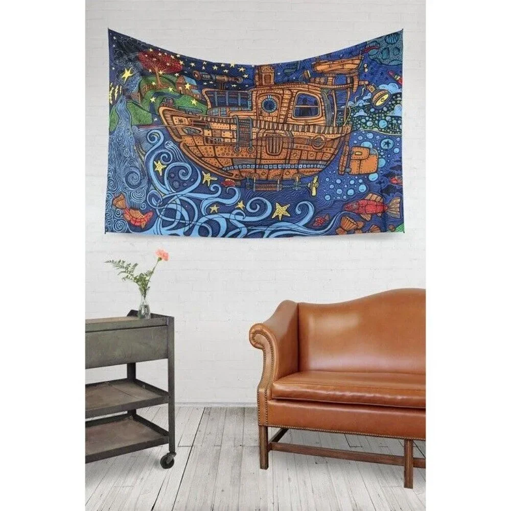 New Large Steampunk Tugboat Tapestry Psychedelic Wall Art Hanging Decor 90x60